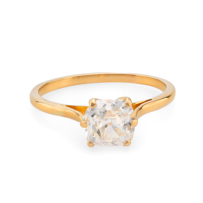 GIA 1.51 carat old mine cut diamond 18k yellow gold engagement ring