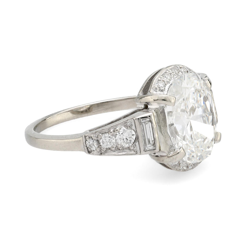 Art Deco GIA 2.21 carat oval cut diamond platinum ring