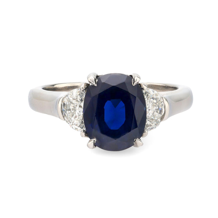 GIA 3.46 carat no heat sapphire diamond platinum three stone ring