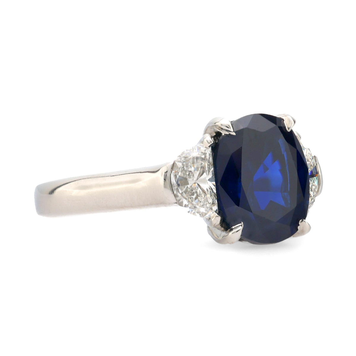 GIA 3.46 carat no heat sapphire diamond platinum three stone ring