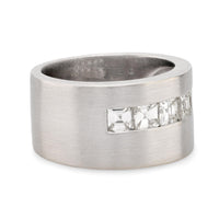 Contemporary Asscher cut diamond 18k white gold cigar band