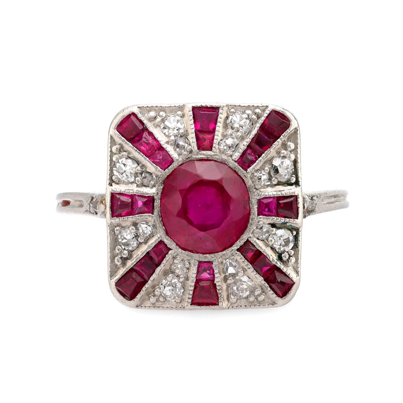 Art Deco GIA 1.30 carat ruby diamond platinum ring