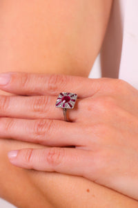 Art Deco GIA 1.30 carat ruby diamond platinum ring