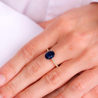 Modern 2 carat oval cut sapphire diamond 18k yellow gold ring