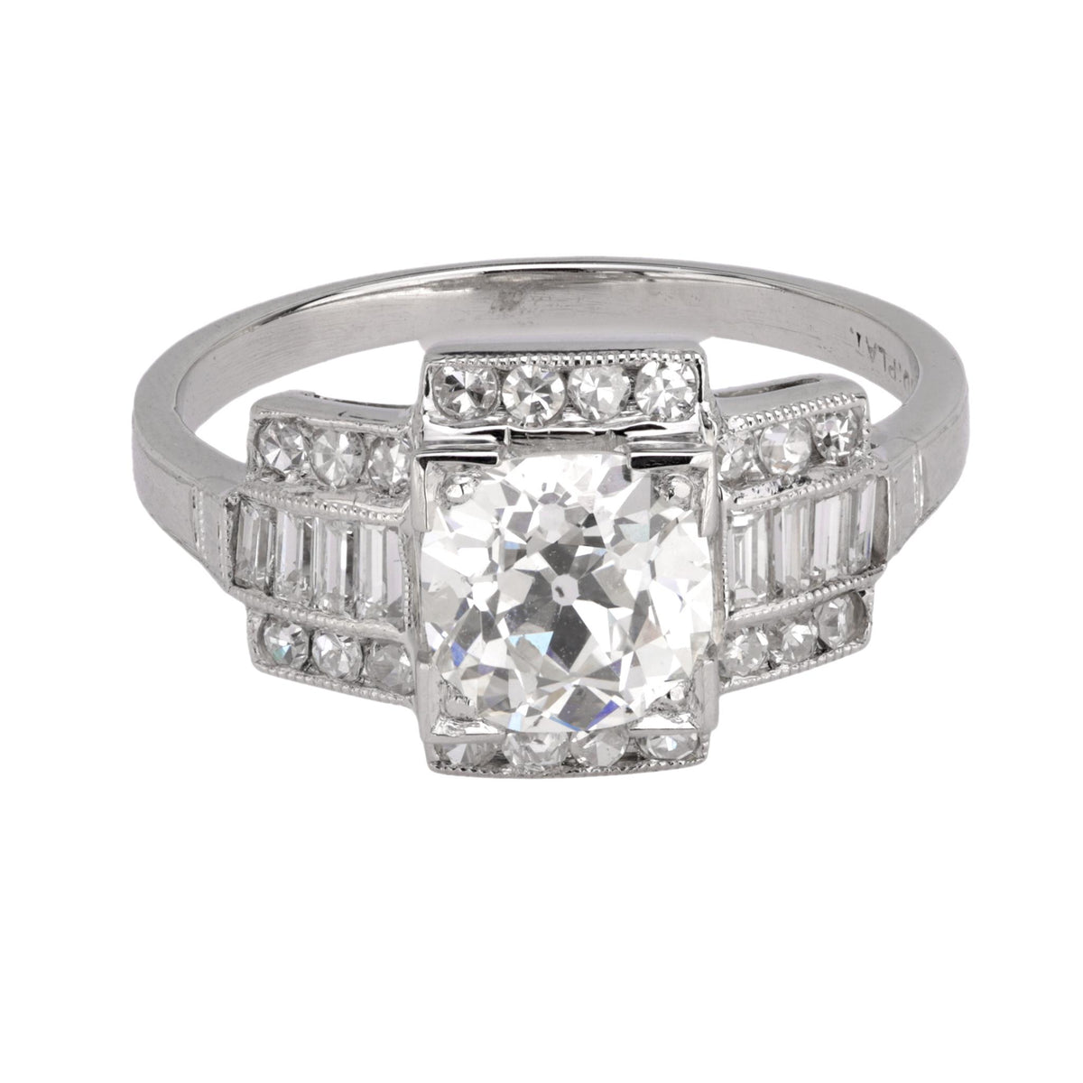 Art Deco French GIA 1.33 carat diamond platinum ring