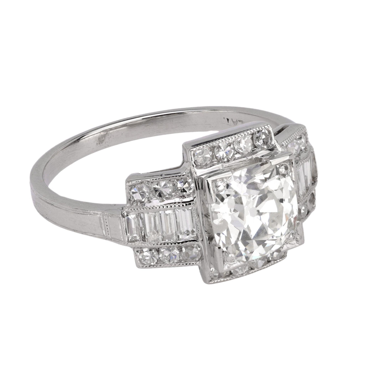 Art Deco French GIA 1.33 carat diamond platinum ring