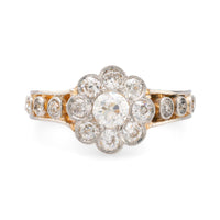 Edwardian 1.50 carat total weight diamond 18k yellow gold flower ring