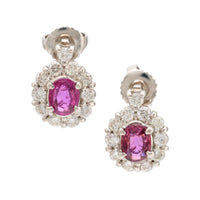 Modern pink sapphire diamond platinum cluster earrings