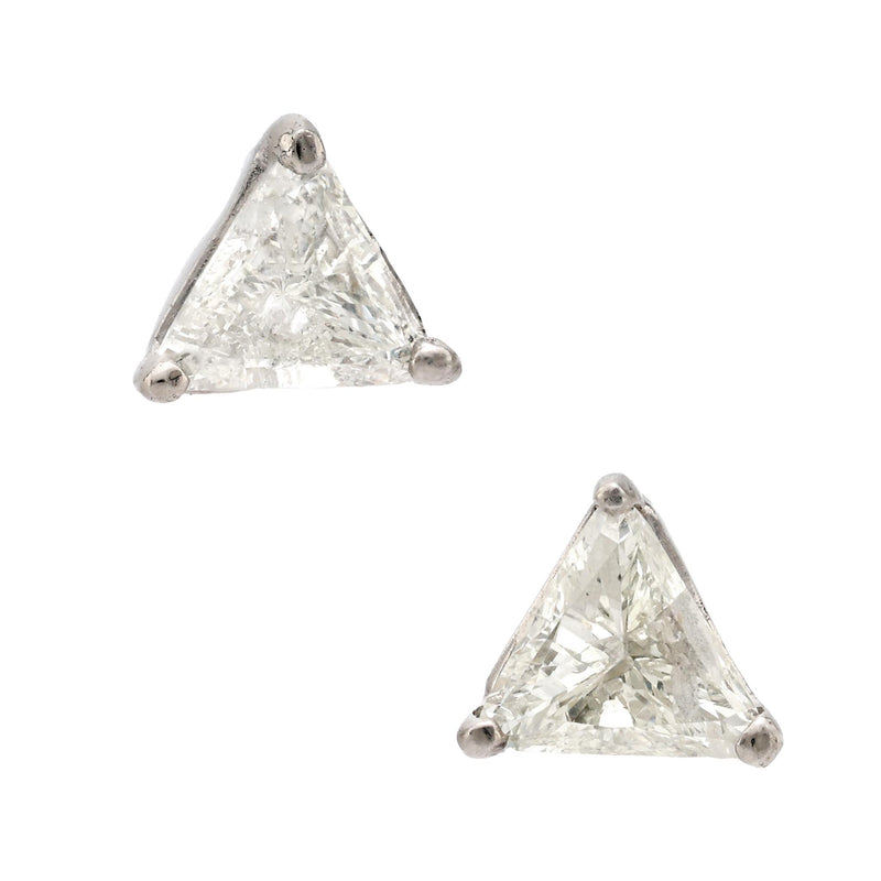 Modern 1.10 carat total diamond weight 18k white gold triangle stud earrings