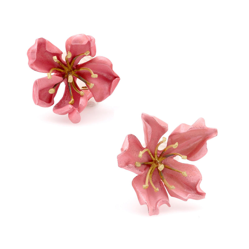 JAR Paris aluminum and 18k yellow gold "Almond blossom" flower earrings