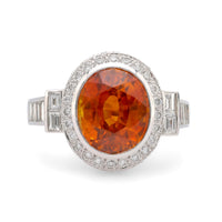 GIA 7.5 carat orange sapphire diamond platinum cocktail ring