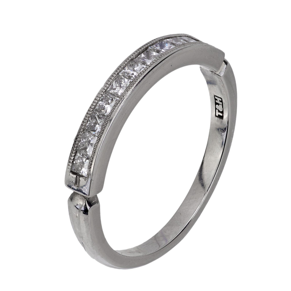 Contemporary princess cut diamond platinum wedding band