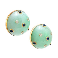 Trianon jadeite sapphire diamond 14k yellow gold clip on earrings