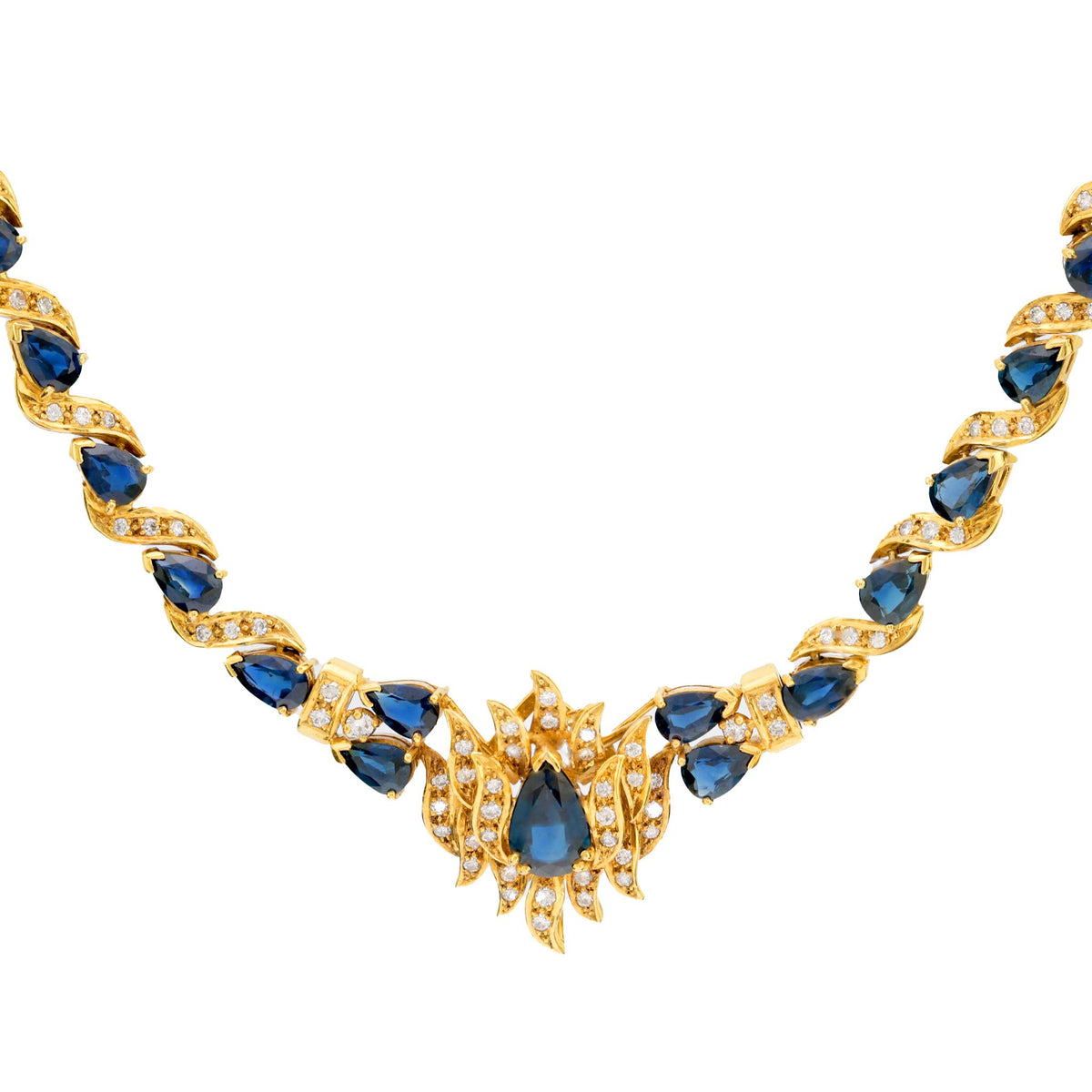 Vintage 13.30 total weight sapphire diamond 14k yellow gold cocktail necklace