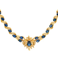 Vintage 13.30 total weight sapphire diamond 14k yellow gold cocktail necklace