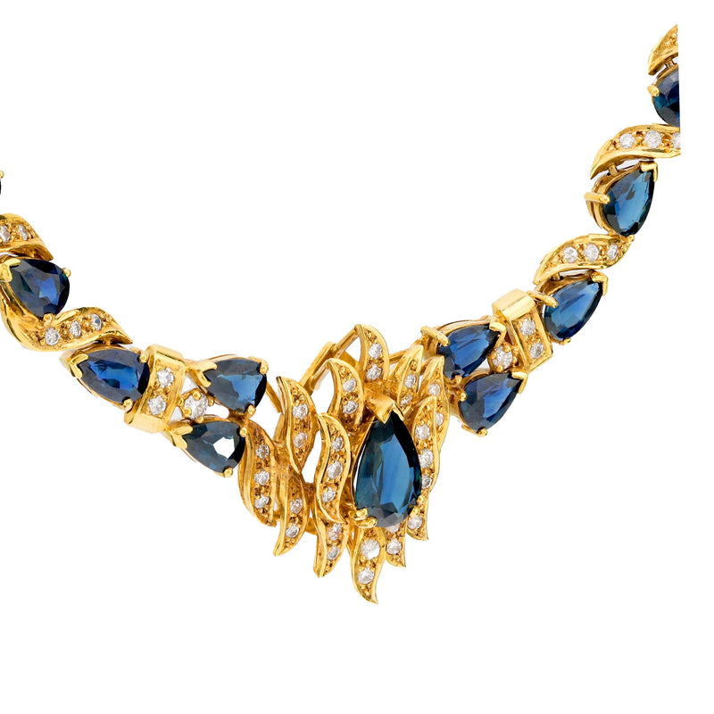 Vintage 13.30 total weight sapphire diamond 14k yellow gold cocktail necklace