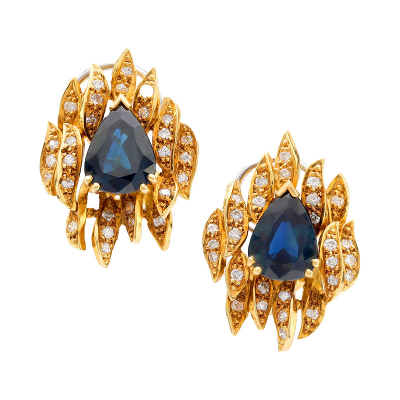 Vintage 4.20 carat total weight sapphire diamond 18k yellow gold earrings