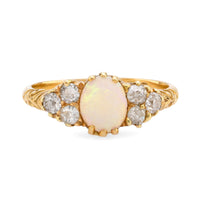 Victorian opal diamond 18k yellow gold ring