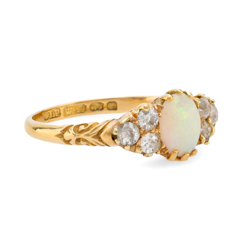 Victorian opal diamond 18k yellow gold ring