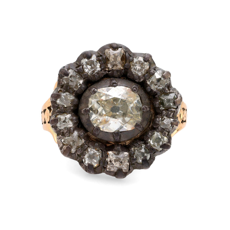 Georgian old cut diamond 14k yellow gold silver cluster ring