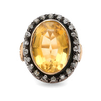 Georgian 8.40 carat citrine diamond 18k yellow gold silver cluster ring