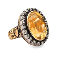 Georgian 8.40 carat citrine diamond 18k yellow gold silver cluster ring