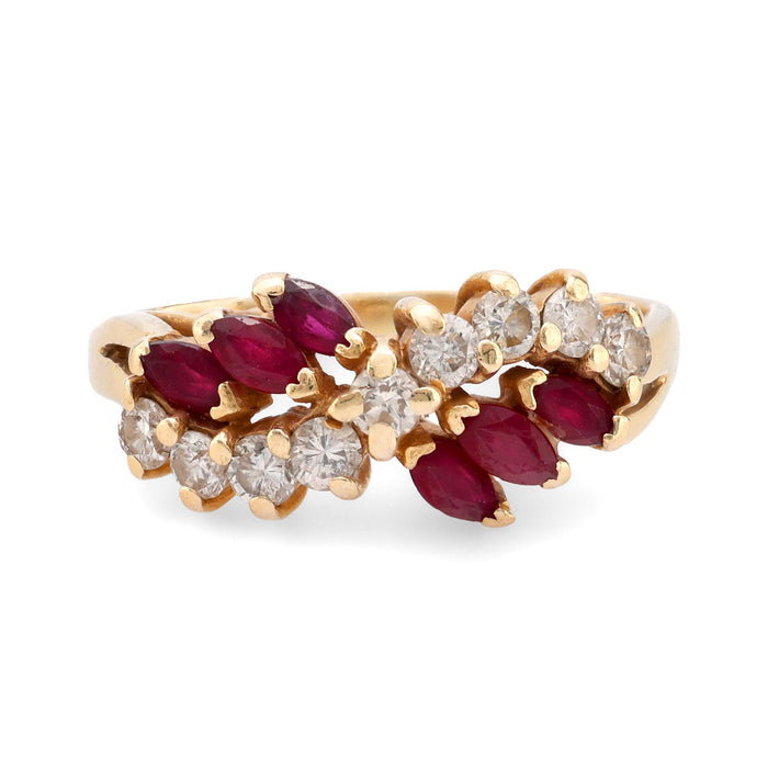 Vintage diamond ruby 14k yellow gold ring