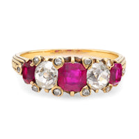 Victorian French GIA 1.20 carat total weight ruby diamond 18k yellow gold ring