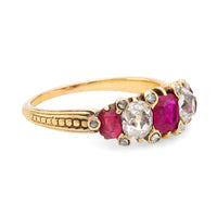 Victorian French GIA 1.20 carat total weight ruby diamond 18k yellow gold ring