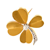 Antique French old cut diamond 18k yellow and platinum clover brooch