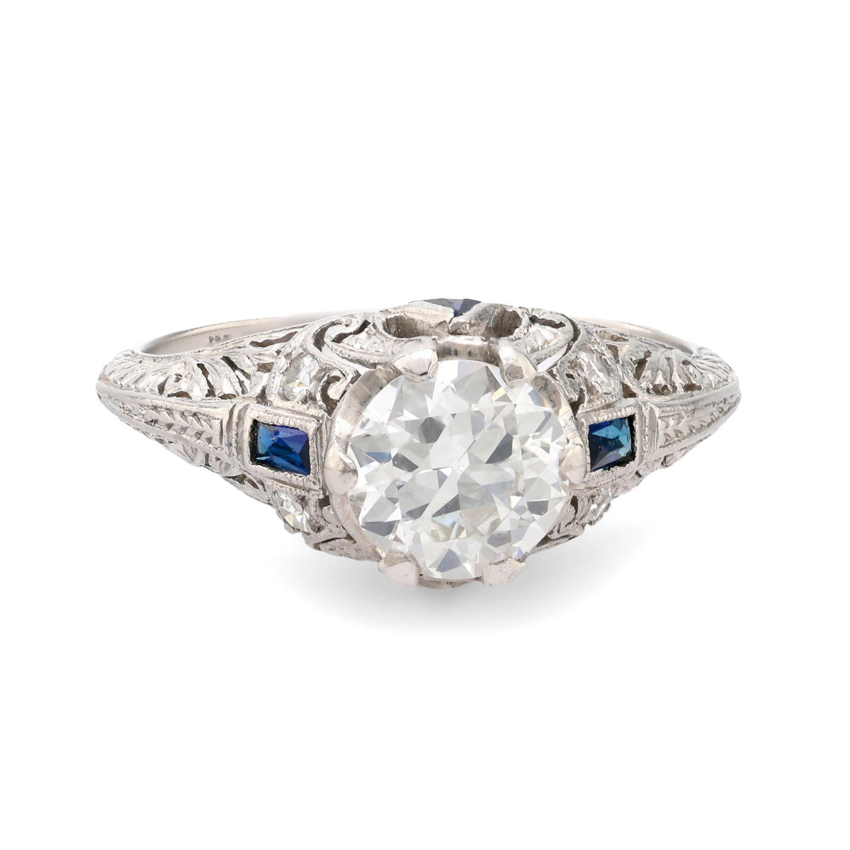 Art Deco EGL 1.04 carat diamond sapphire platinum ring