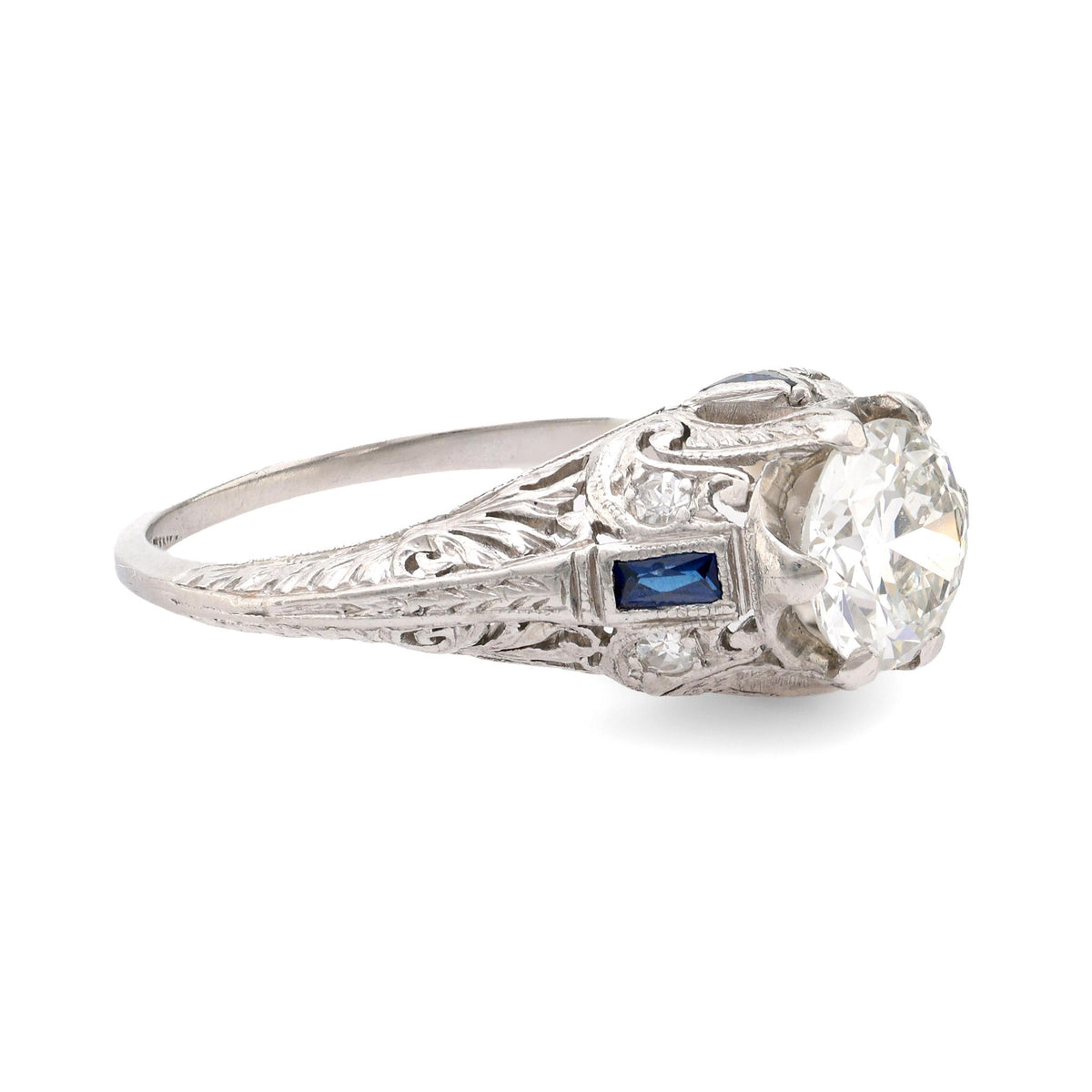 Art Deco EGL 1.04 carat diamond sapphire platinum ring