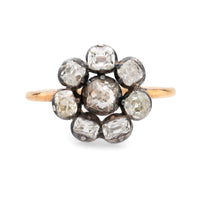 Georgian 2 carat total weight diamond 18k yellow gold silver cluster ring