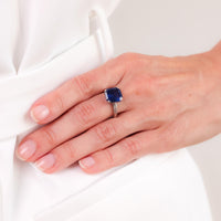 GIA 4.84 carat Asscher cut blue sapphire diamond platinum ring