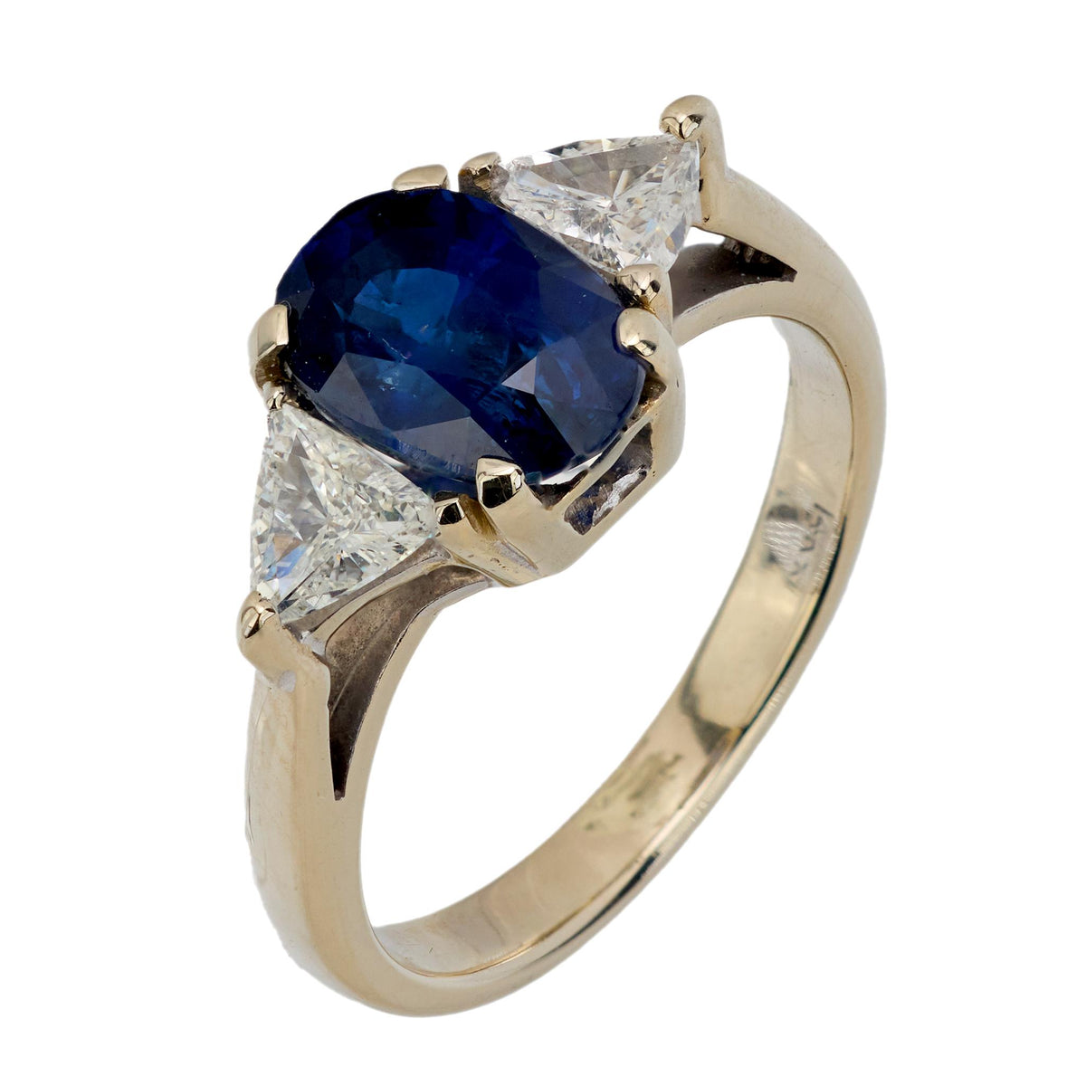 GIA 2.13 carat no heat sapphire diamond 14k white gold three stone ring