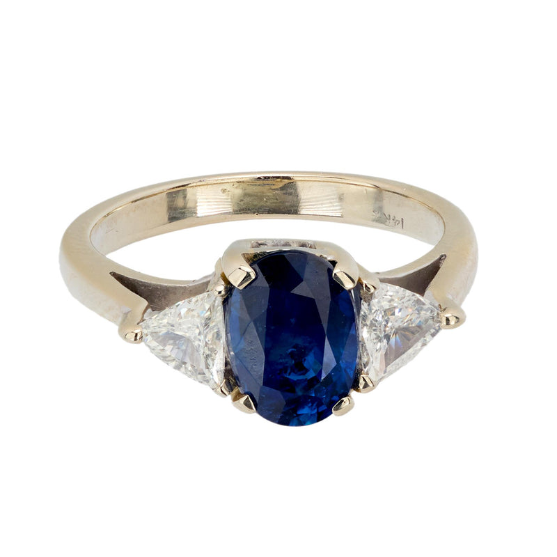 GIA 2.13 carat no heat sapphire diamond 14k white gold three stone ring