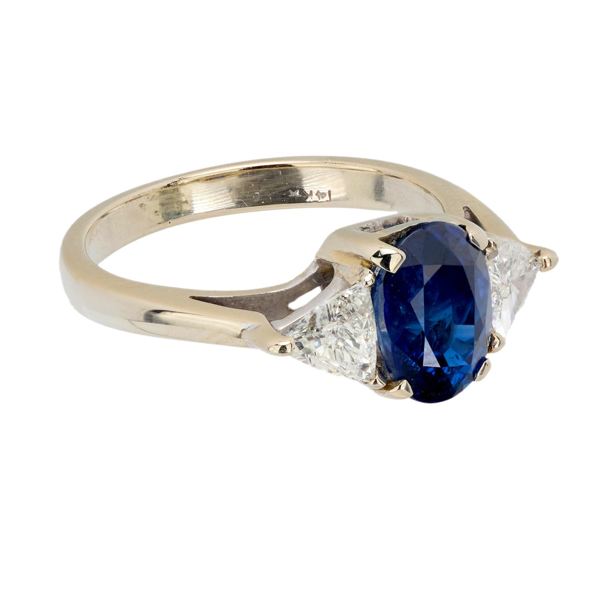 GIA 2.13 carat no heat sapphire diamond 14k white gold three stone ring