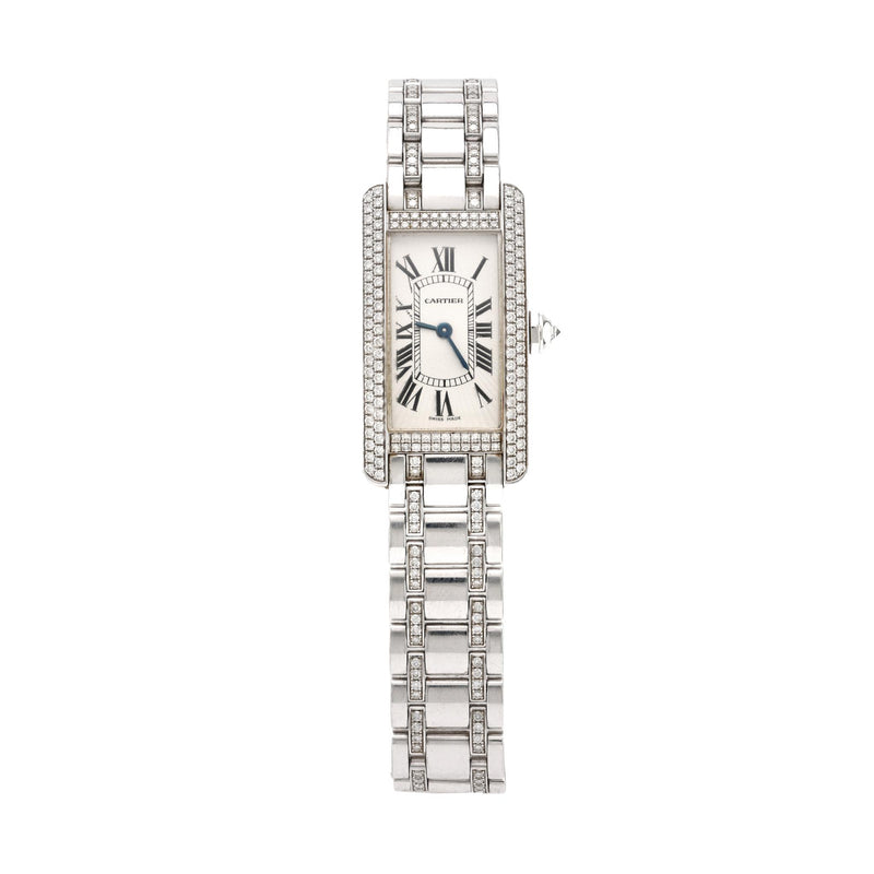 Cartier diamond 18k white gold "Tank Américaine" watch