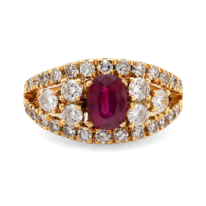 Vintage French ruby diamond 18k yellow gold ring