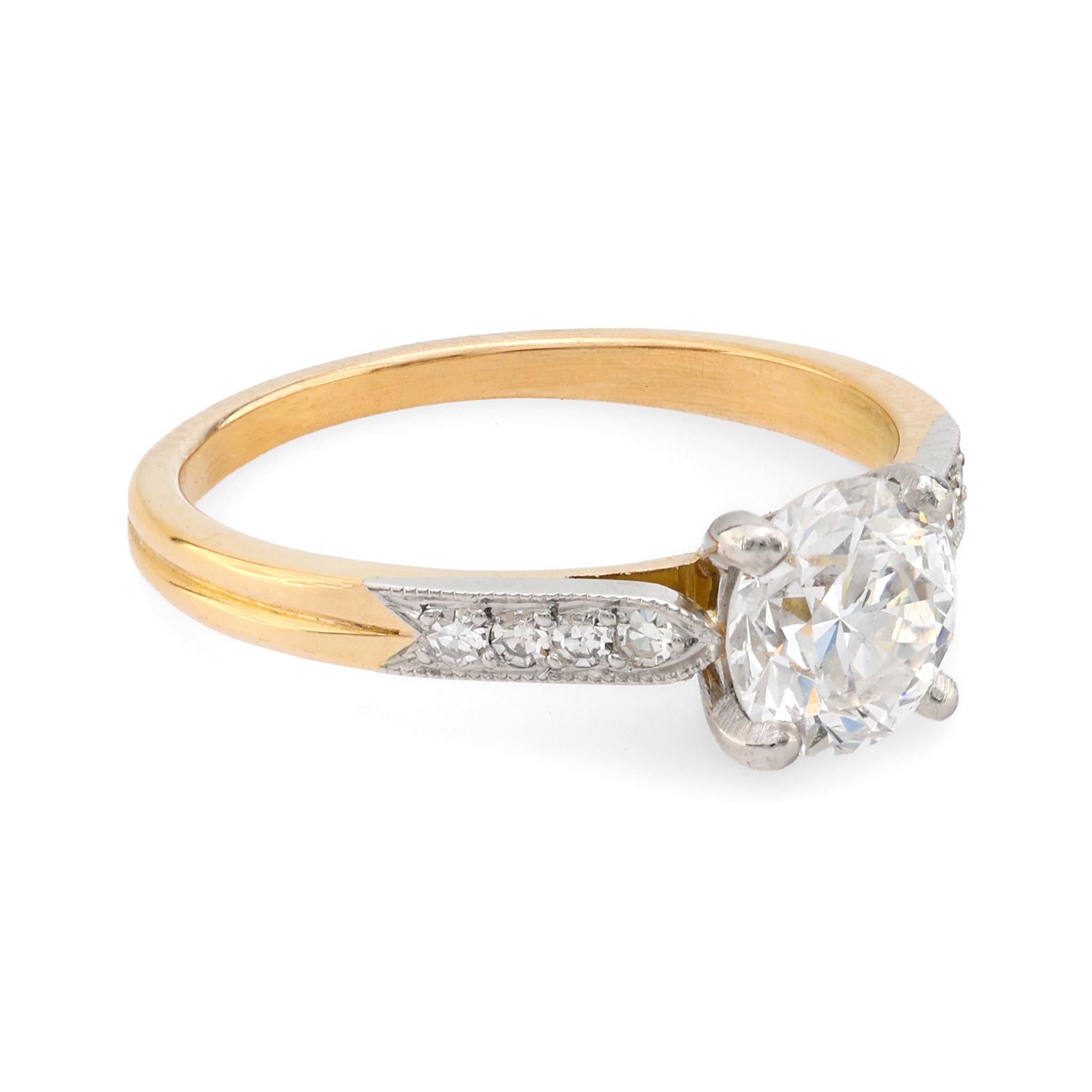 French GIA 1.19 carat round brilliant diamond 18k yellow gold engagement ring