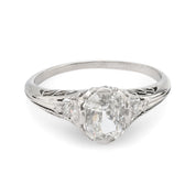 Art Deco GIA .91 carat cushion cut diamond platinum engagement filigree ring