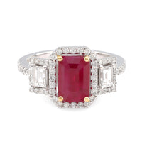 French GIA 2.50 carat Burma ruby diamond 18k white gold ring