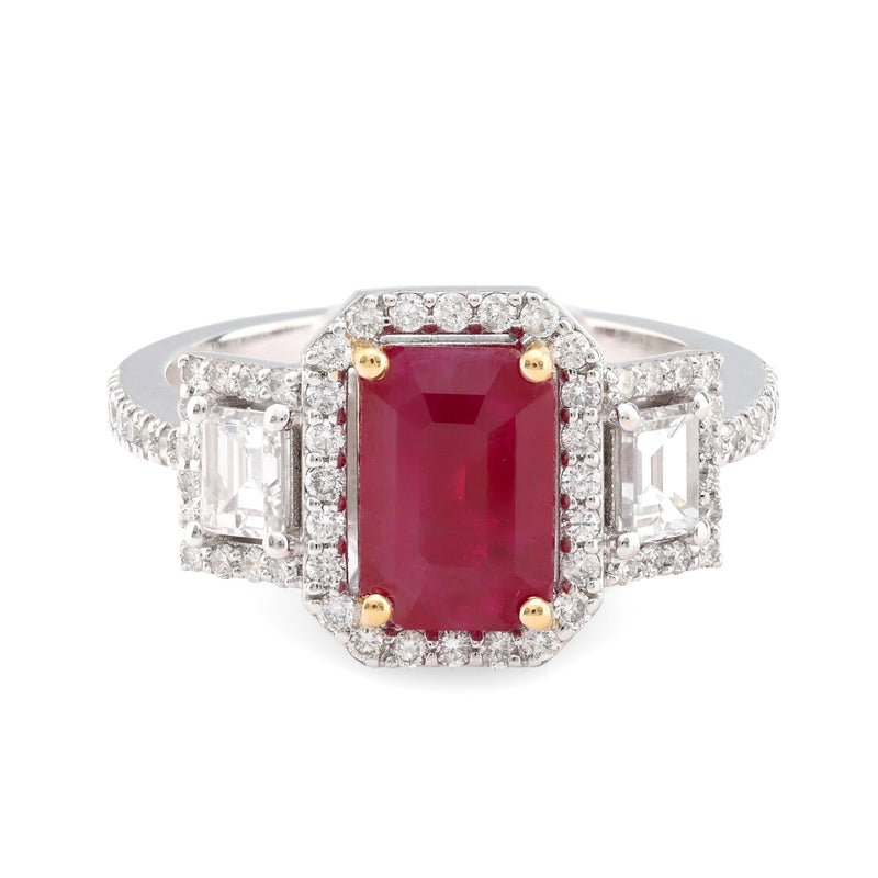 French GIA 2.50 carat Burma ruby diamond 18k white gold ring