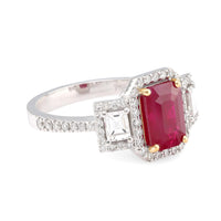 French GIA 2.50 carat Burma ruby diamond 18k white gold ring