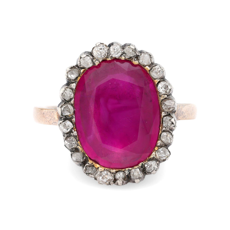 Georgian GIA 4 carat Burma no heat ruby diamond ring