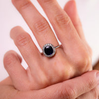 Antique French GIA 1.90 carat no heat sapphire diamond platinum halo ring