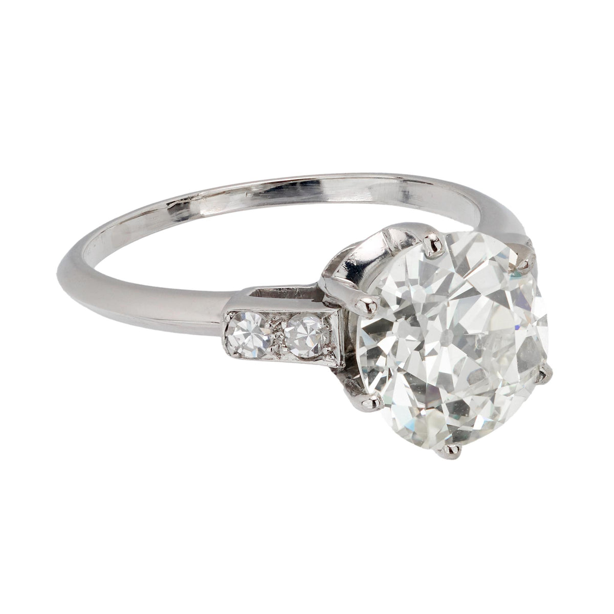 GIA 2.79 carat old European cut diamond platinum engagement ring