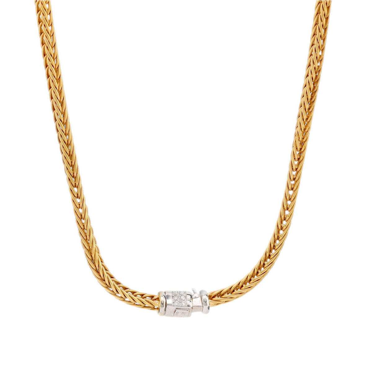 La Pepita Italy diamond 18k matte yellow and white gold wheat weave necklace