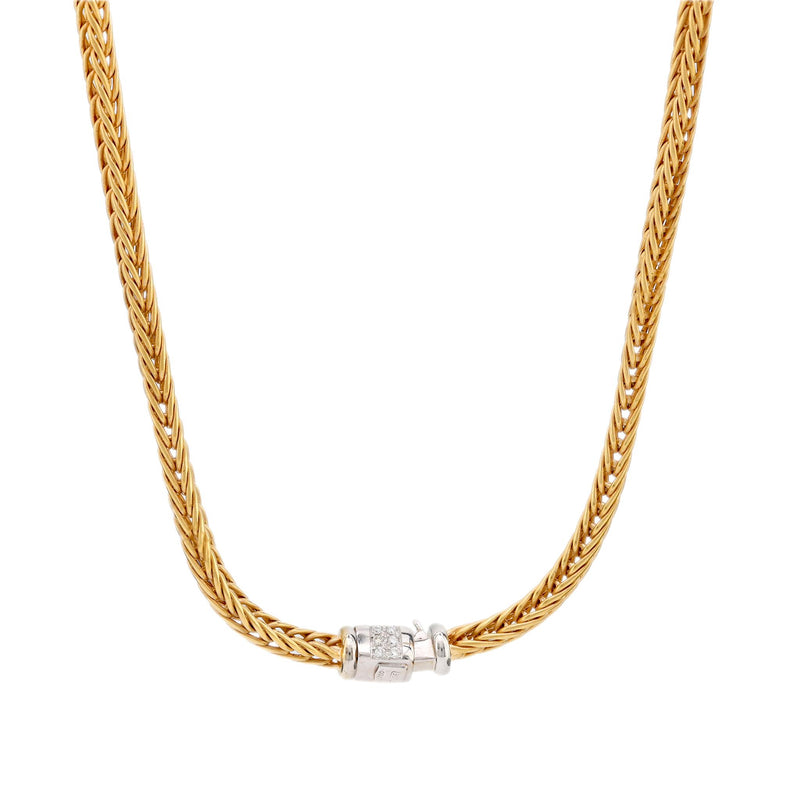 La Pepita Italy diamond 18k matte yellow and white gold wheat weave necklace