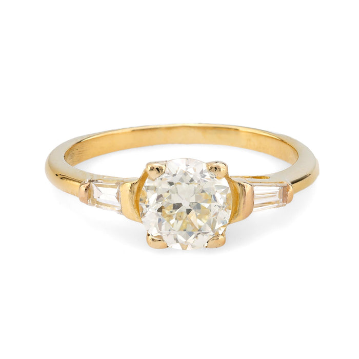 French GIA 1.01 round brilliant cut diamond 18k yellow gold engagement ring